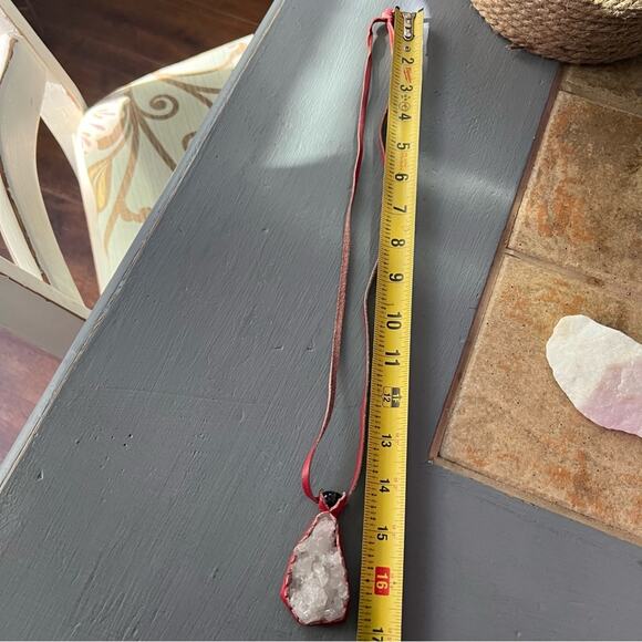 Artist Made Leather & Rock Crystal Pendant Necklace - Picture 6 of 8